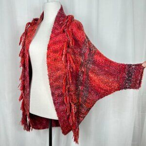 Anthropologie Open Cardigan‎ Sweater XS Fringe Red Boho Southwestern Cocoon